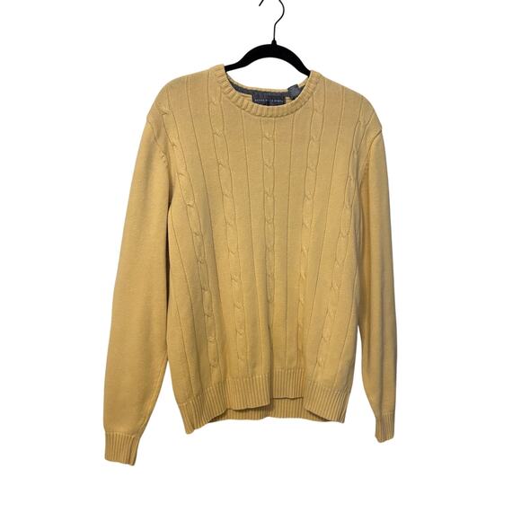 Oscar De La Renta Men's 100% Cotton Yellow Cable Knit Sweater Size Large